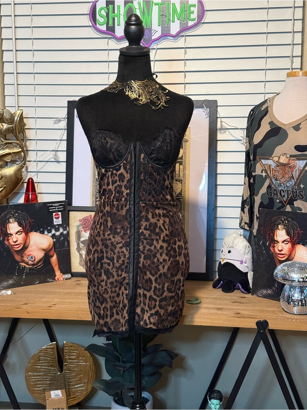 BNWT Dolls Kill Current Mood Brown Leopard Lace-Trim Slip Dress